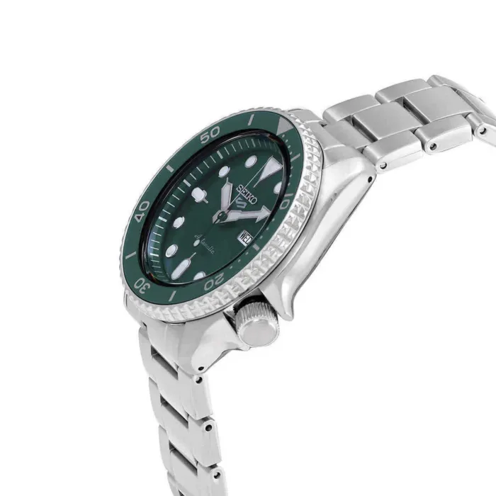 Seiko 5 Sports Automatic Green Dial Silver Steel Strap Watch For Men - SRPD61K1 - Image 8